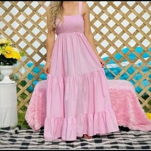 Zara pink ruffled tiered maxi dress